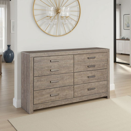 Ashley Kulv 62" Wide Dresser | 6 Storage Drawers | Modern Taupe Gray Laminate
