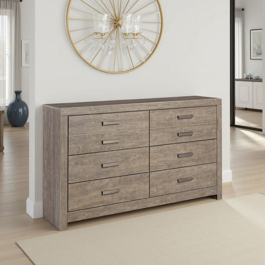 Ashley Kulv 62" Wide Dresser | 6 Storage Drawers | Modern Taupe Gray Laminate