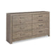 Ashley Kulv 62" Wide Dresser | 6 Storage Drawers | Modern Taupe Gray Laminate