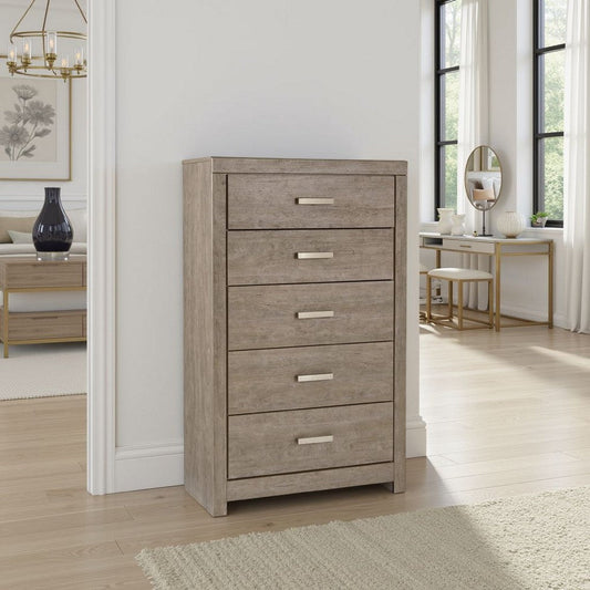 Ashley Kulv Tall Dresser Chest | 5 Drawers | Modern Taupe Gray Laminate
