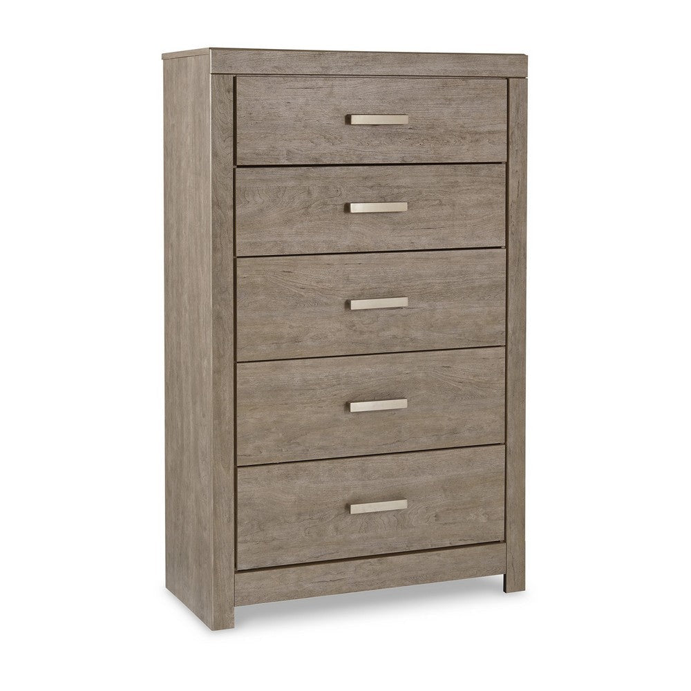 Ashley Kulv Tall Dresser Chest | 5 Drawers | Modern Taupe Gray Laminate