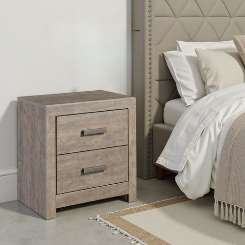 Ashley Kulv Nightstand | 2 Storage Drawers | 24" Modern Taupe Gray Laminate