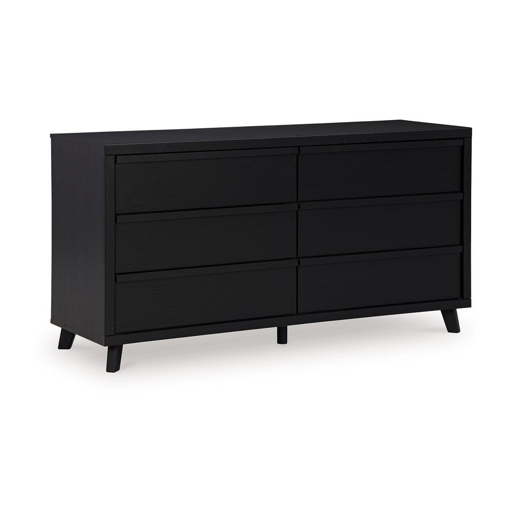 Ashley Danzi 62" Wide Dresser | 6 Storage Drawer Modern Black Laminate Finish