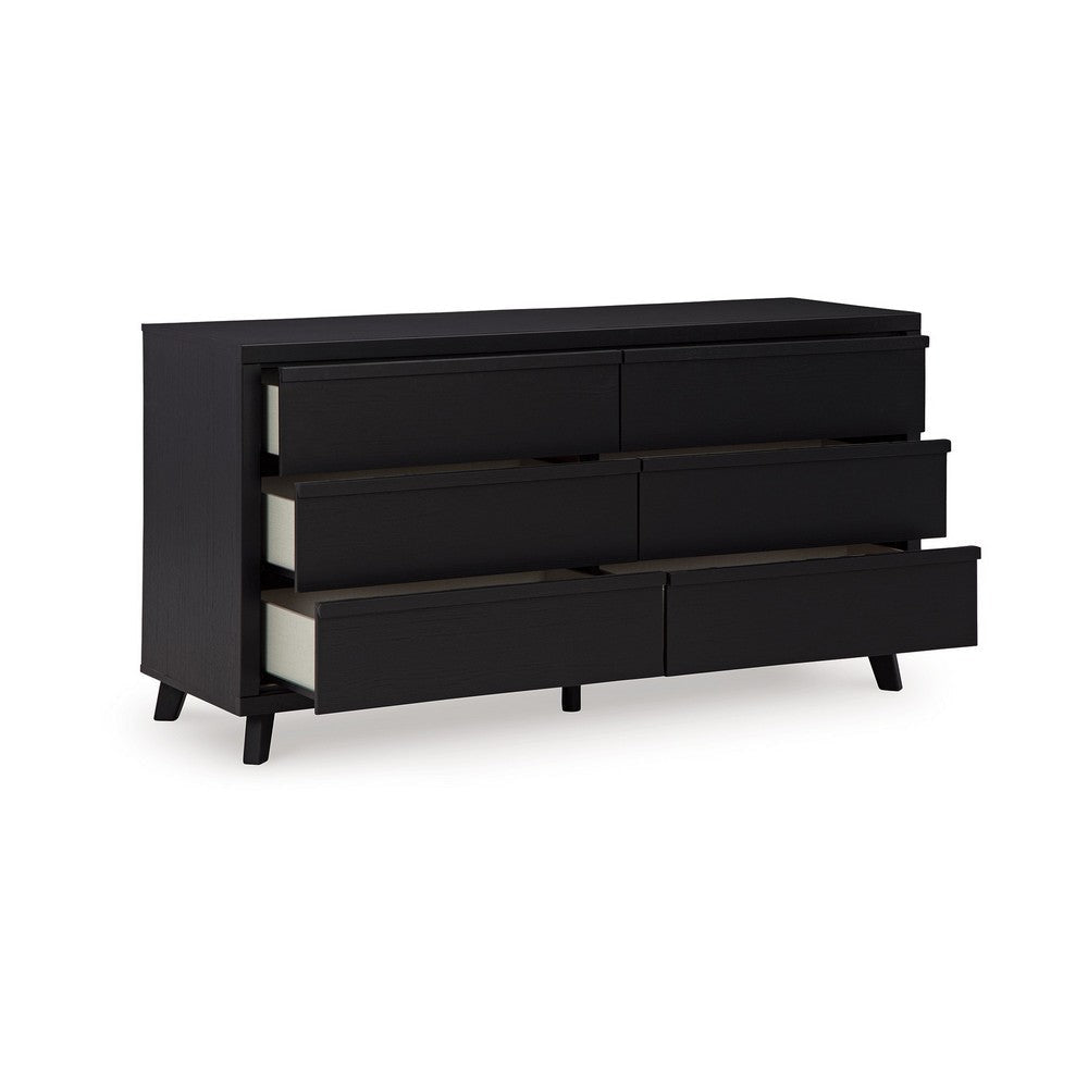 Ashley Danzi 62’’ Wide Dresser | 6 Storage Drawer Modern Black Laminate Finish BM332807