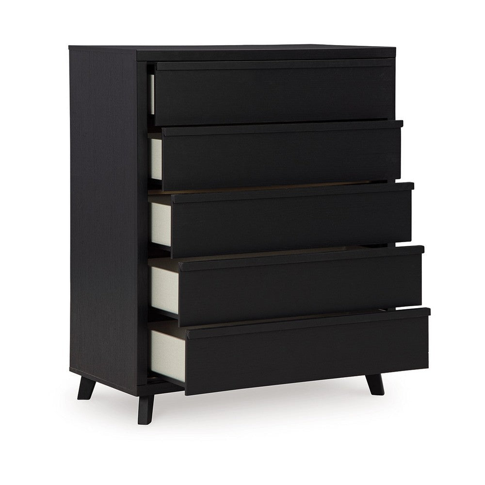 Ashley Danzi Tall Dresser Chest | 5 Storage Drawers | Modern Black Laminate BM332808
