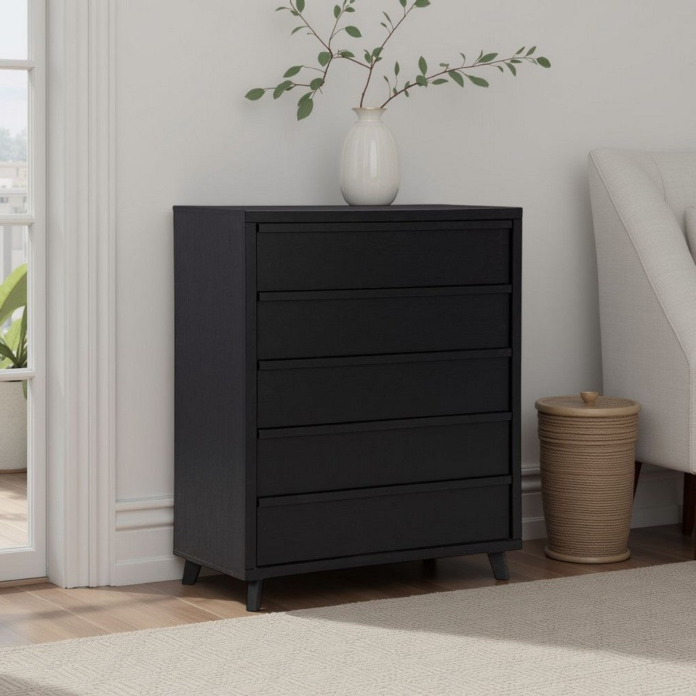 Ashley Danzi Tall Dresser Chest | 5 Storage Drawers | Modern Black Laminate