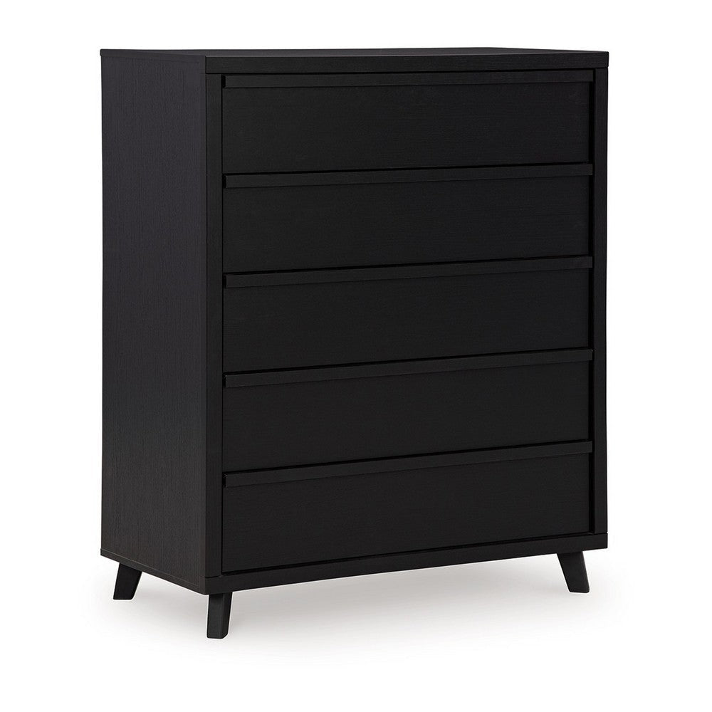 Ashley Danzi Tall Dresser Chest | 5 Storage Drawers | Modern Black Laminate