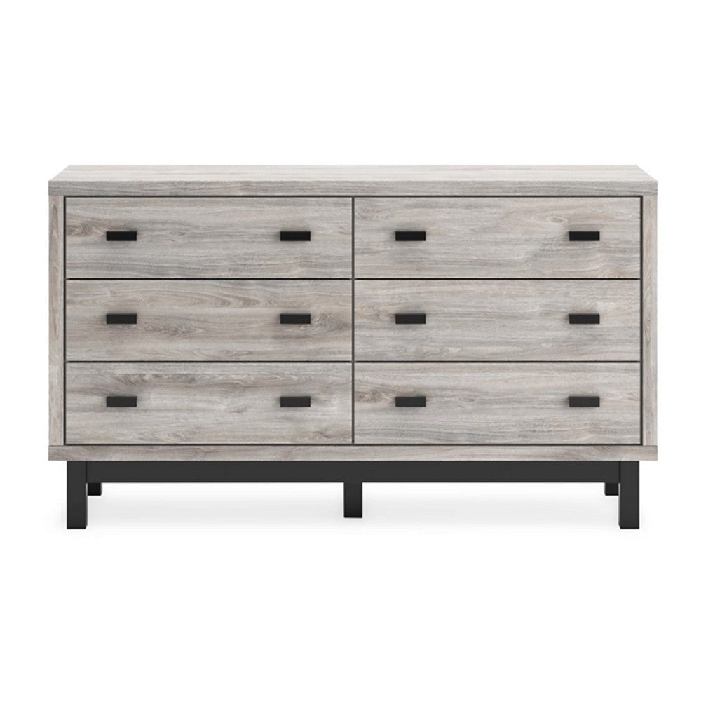 Ashley Veso 62’’ Wide Dresser 6 Storage Drawers | Modern Light Gray and Black BM332810