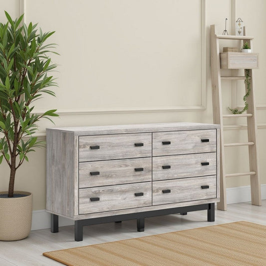 Ashley Veso 62" Wide Dresser, 6 Storage Drawers | Modern Light Gray and Black