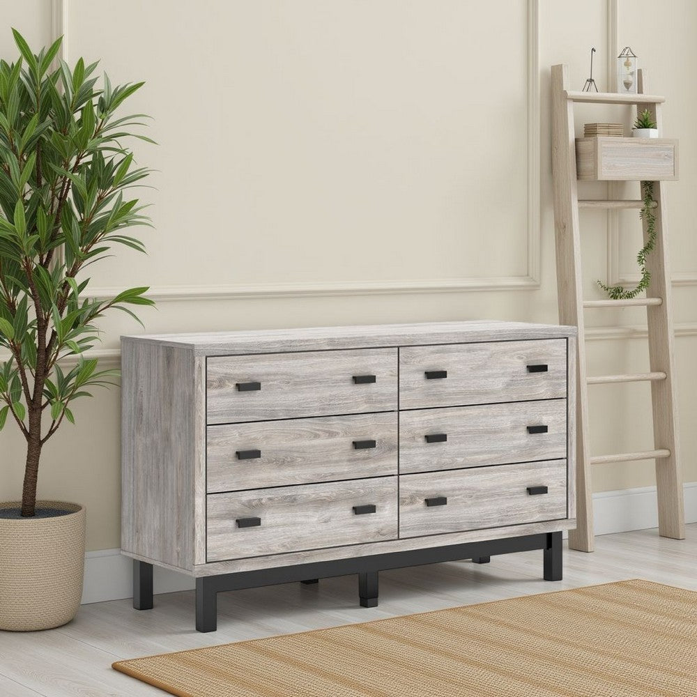 Ashley Veso 62" Wide Dresser, 6 Storage Drawers | Modern Light Gray and Black