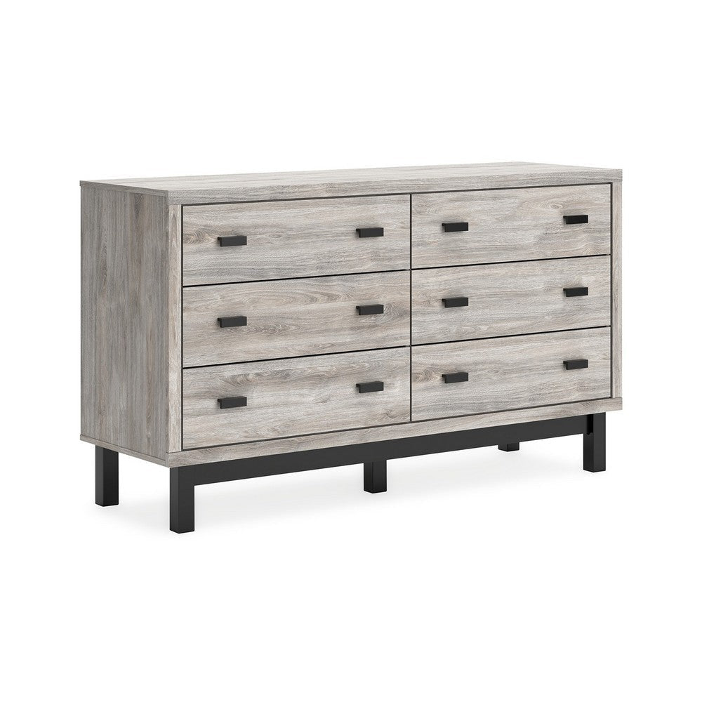 Ashley Veso 62" Wide Dresser, 6 Storage Drawers | Modern Light Gray and Black