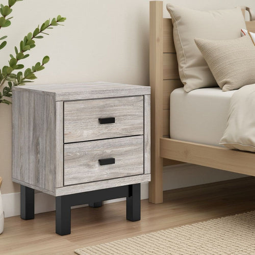Ashley Veso Nightstand | 5 Drawers | 25" | Modern Light Gray and Black Finish