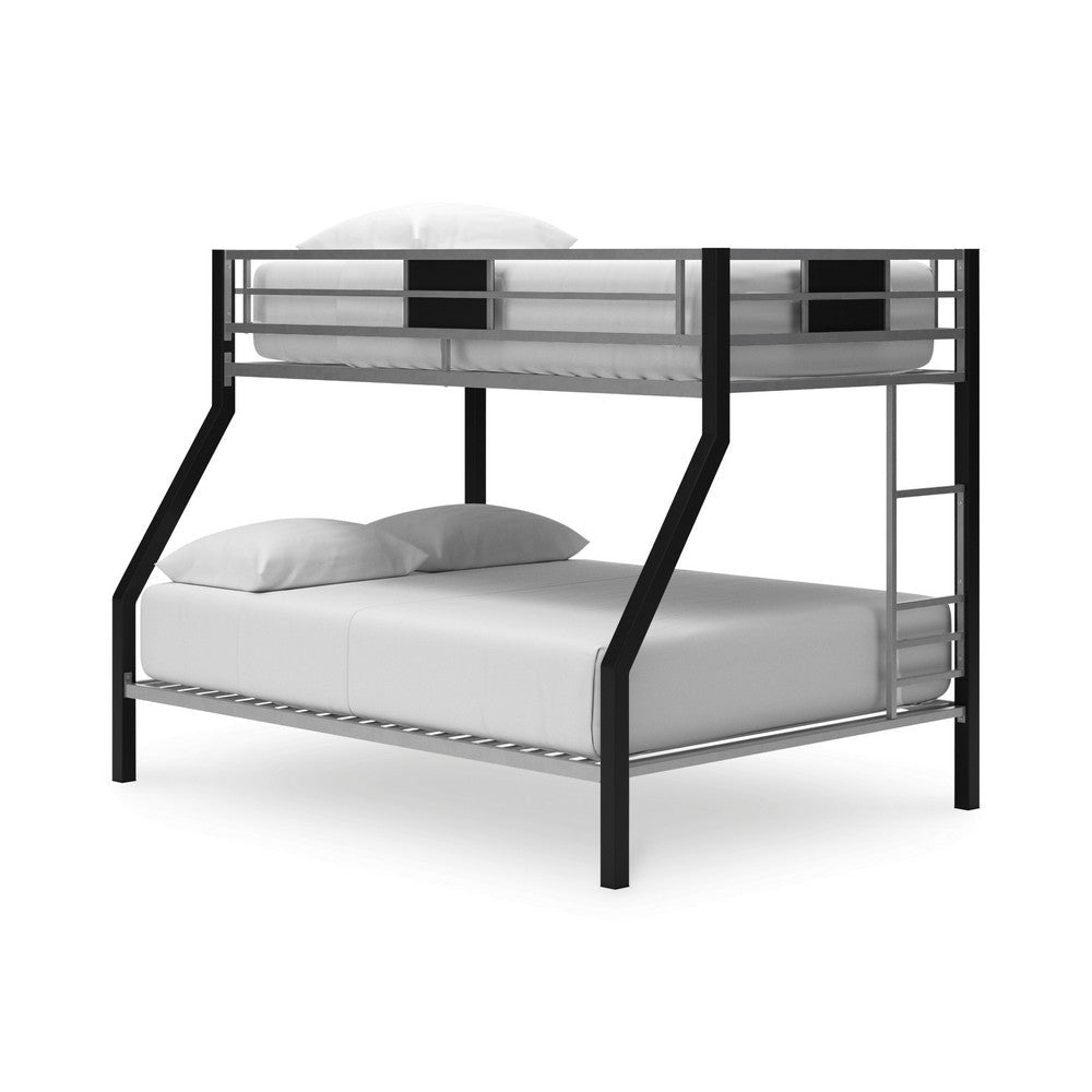 Ashley Pala Twin Over Full Bunk Bed | Guard Rails | Black Gray Metal Frame BM332813