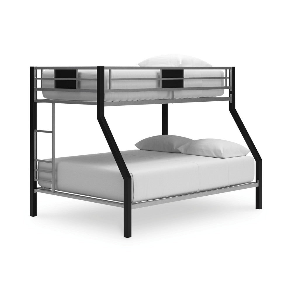 Ashley Pala Twin Over Full Bunk Bed | Guard Rails | Black Gray Metal Frame
