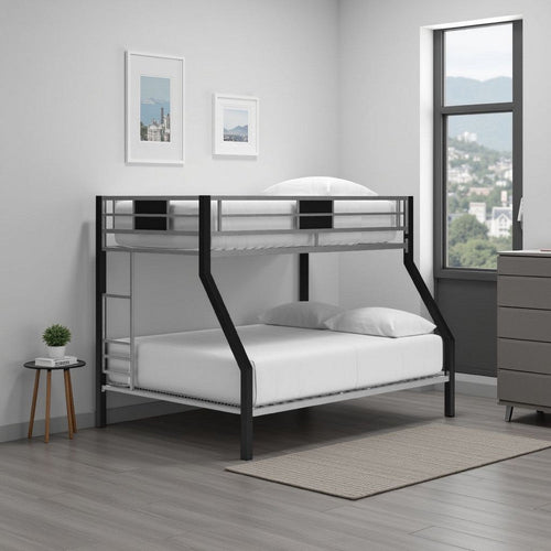Ashley Pala Twin Over Full Bunk Bed | Guard Rails | Black Gray Metal Frame