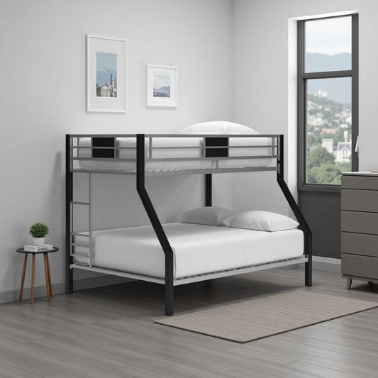 Ashley Pala Twin Over Full Bunk Bed | Guard Rails | Black Gray Metal Frame