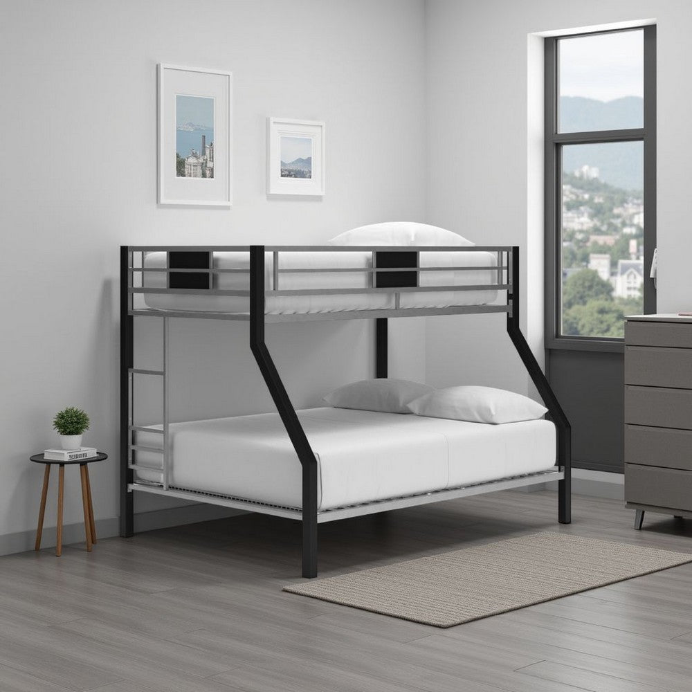 Ashley Pala Twin Over Full Bunk Bed | Guard Rails | Black Gray Metal Frame