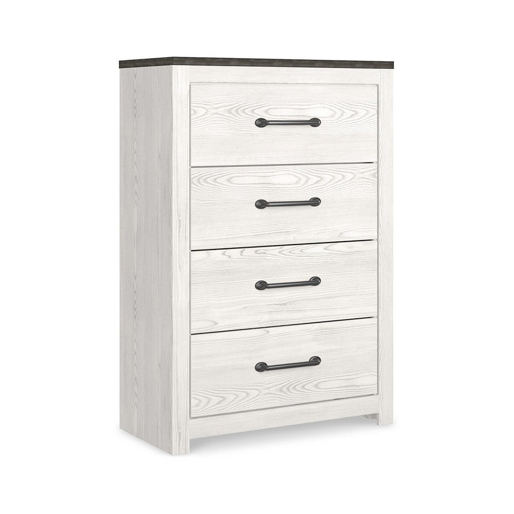Ashley Hara Tall Dresser Chest | 4 Drawers Metal Handles Farmhouse White Gray