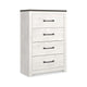 Ashley Hara Tall Dresser Chest | 4 Drawers Metal Handles Farmhouse White Gray