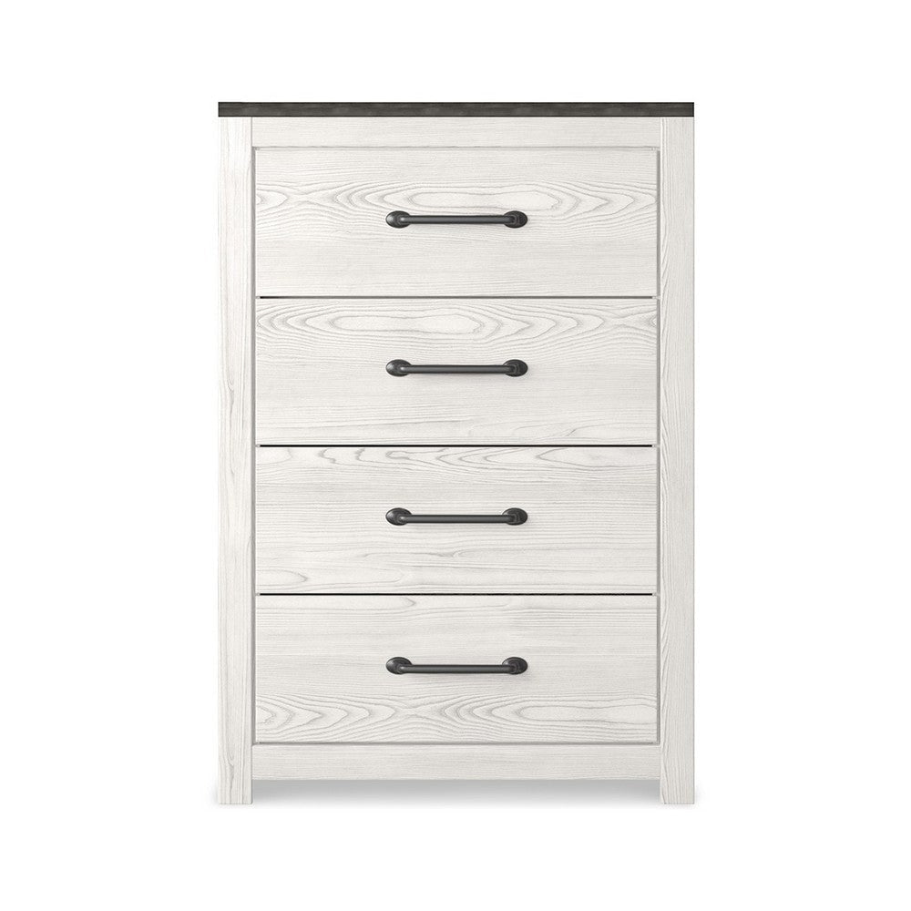 Ashley Hara Tall Dresser Chest | 4 Drawers Metal Handles Farmhouse White Gray BM332818