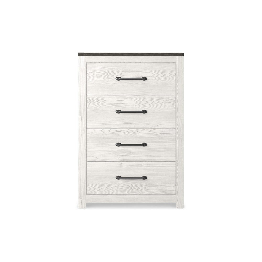 Ashley Hara Tall Dresser Chest | 4 Drawers Metal Handles Farmhouse White Gray BM332818