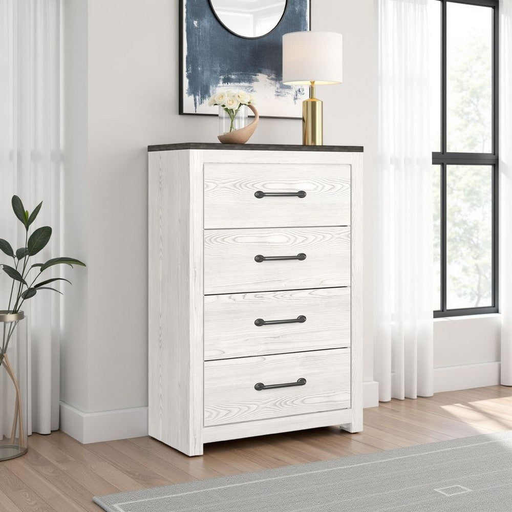 Ashley Hara Tall Dresser Chest | 4 Drawers Metal Handles Farmhouse White Gray