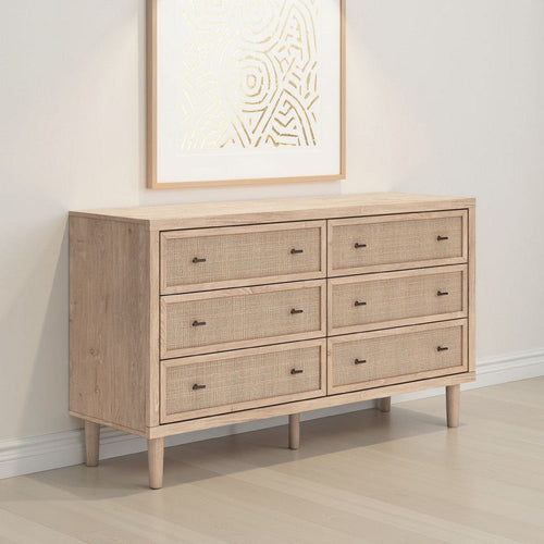 Ashley Ciel Wide Dresser | 6 Drawers with Metal Knob Handles | Brown | Bronze