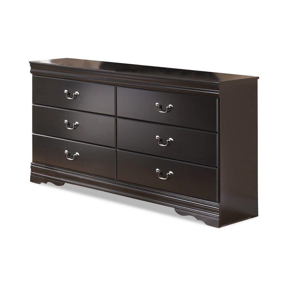 Ashley Yara Wide Dresser | Classic Black Finish | 6 Drawers | Pewter Handles BM332827