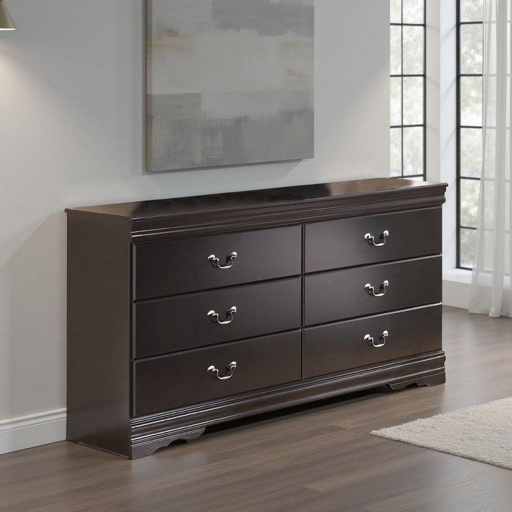 Ashley Yara Wide Dresser | Classic Black Finish | 6 Drawers | Pewter Handles