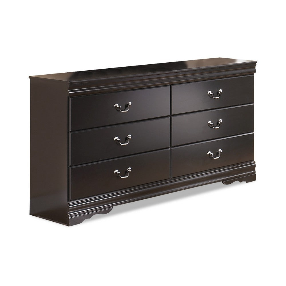 Ashley Yara Wide Dresser | Classic Black Finish | 6 Drawers | Pewter Handles