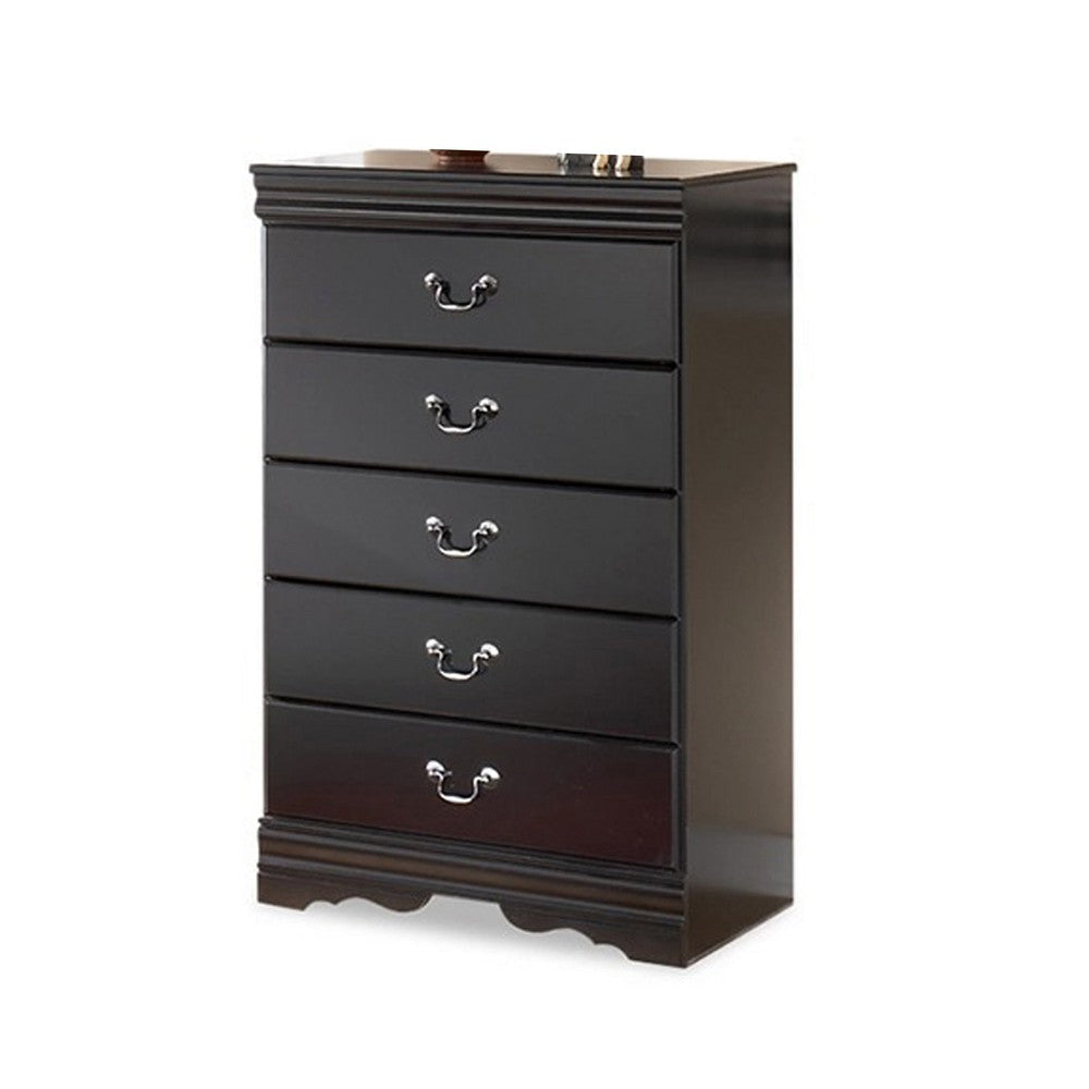 Ashley Yara Tall Dresser Chest | Classic Black | 5 Drawers Pewter Handles BM332828
