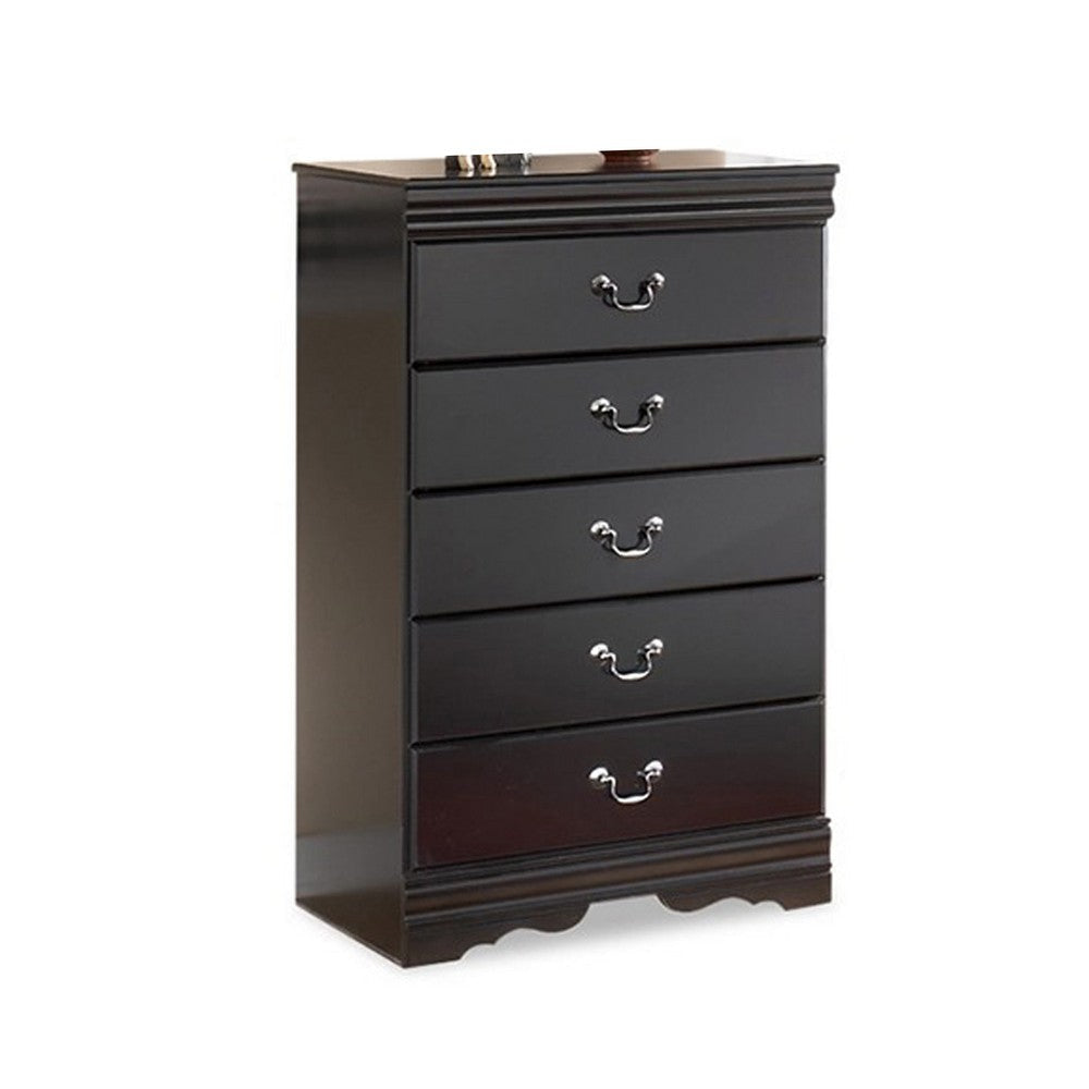 Ashley Yara Tall Dresser Chest | Classic Black | 5 Drawers Pewter Handles