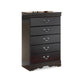 Ashley Yara Tall Dresser Chest | Classic Black | 5 Drawers Pewter Handles