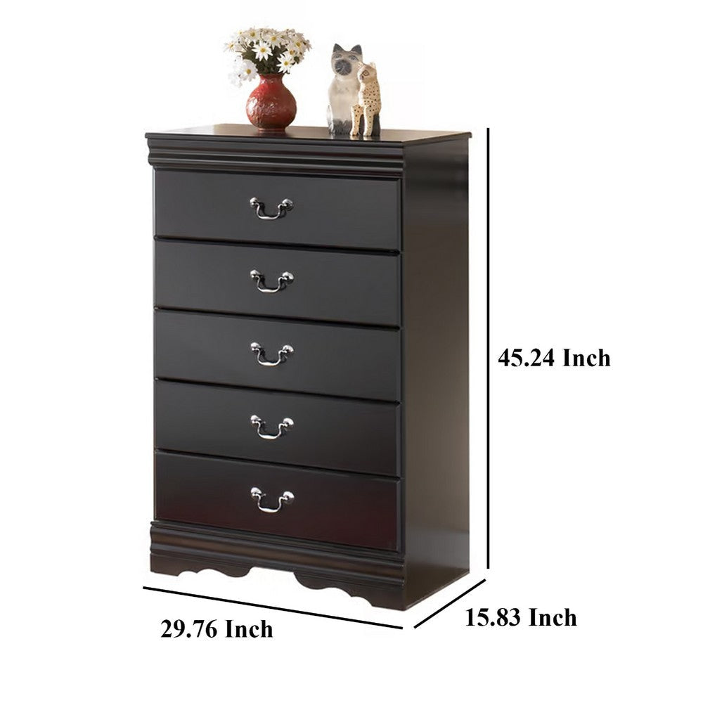 Ashley Yara Tall Dresser Chest | Classic Black | 5 Drawers Pewter Handles BM332828