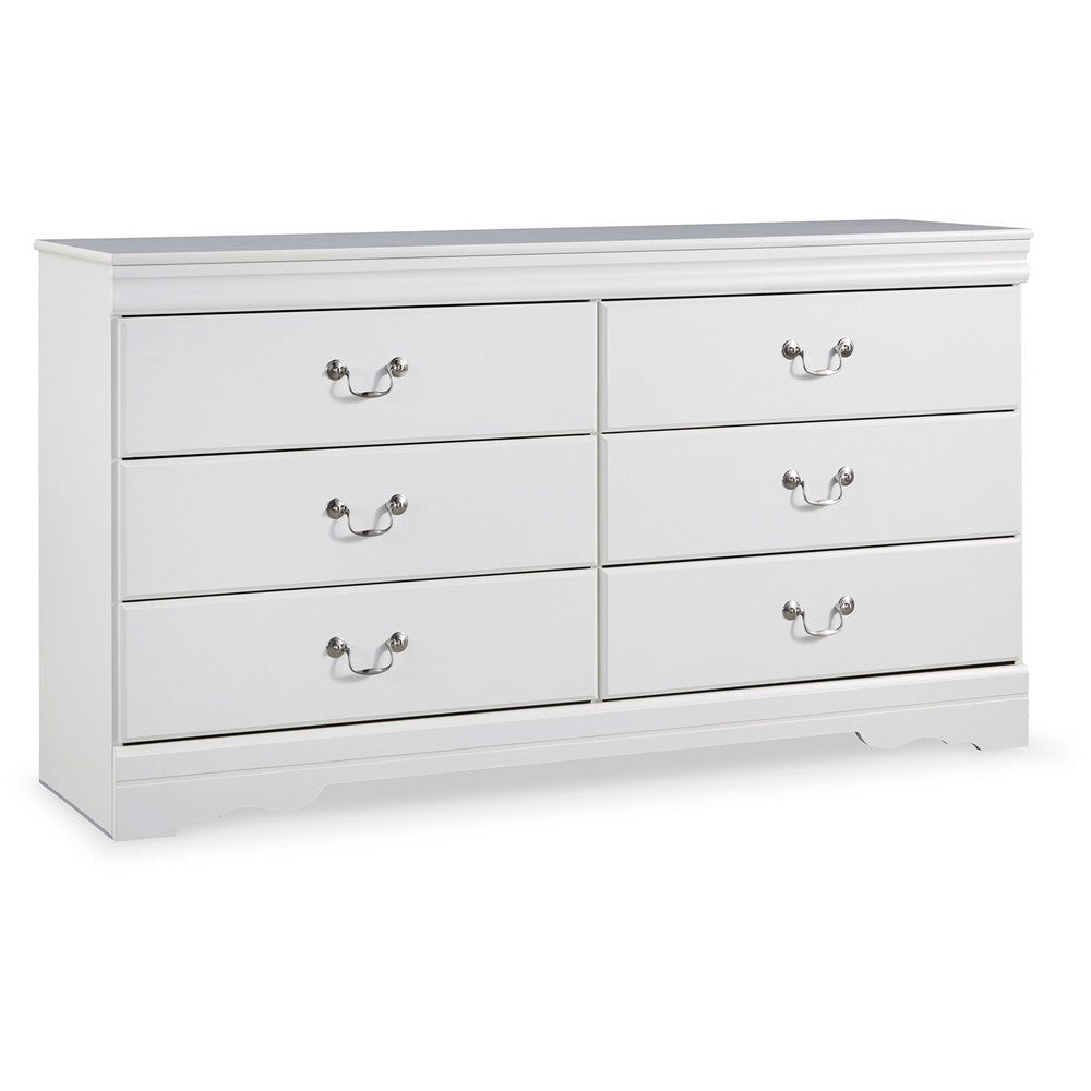 Ashley Roso Wide Dresser | Classic White | 6 Drawers w Pewter Metal Handles BM332830
