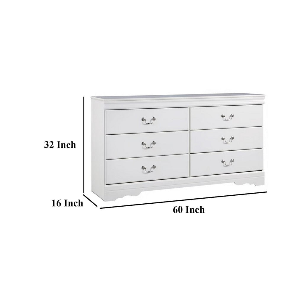Ashley Roso Wide Dresser | Classic White | 6 Drawers w Pewter Metal Handles BM332830