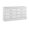Ashley Roso Wide Dresser | Classic White | 6 Drawers w Pewter Metal Handles