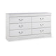 Ashley Roso Wide Dresser | Classic White | 6 Drawers w Pewter Metal Handles