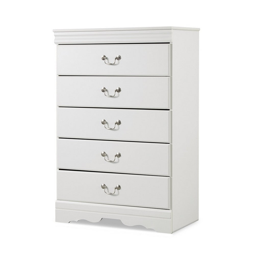 Ashley Roso Tall Dresser Chest | Classic White | 5 Drawers Pewter Handles BM332831