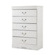 Ashley Roso Tall Dresser Chest | Classic White | 5 Drawers Pewter Handles BM332831