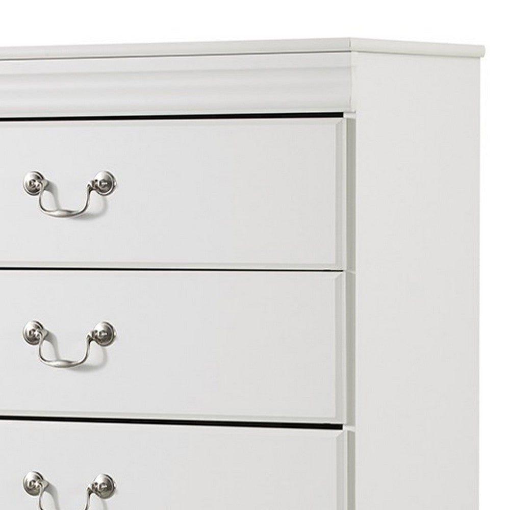 Ashley Roso Tall Dresser Chest | Classic White | 5 Drawers Pewter Handles BM332831