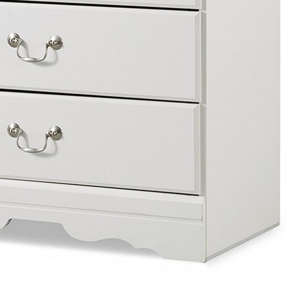 Ashley Roso Tall Dresser Chest | Classic White | 5 Drawers Pewter Handles BM332831