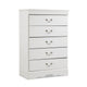 Ashley Roso Tall Dresser Chest | Classic White | 5 Drawers Pewter Handles