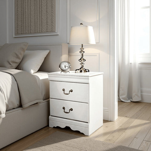 Ashley Roso Wide Dresser | Classic White | 25" | 2 Drawers | Pewter Handles