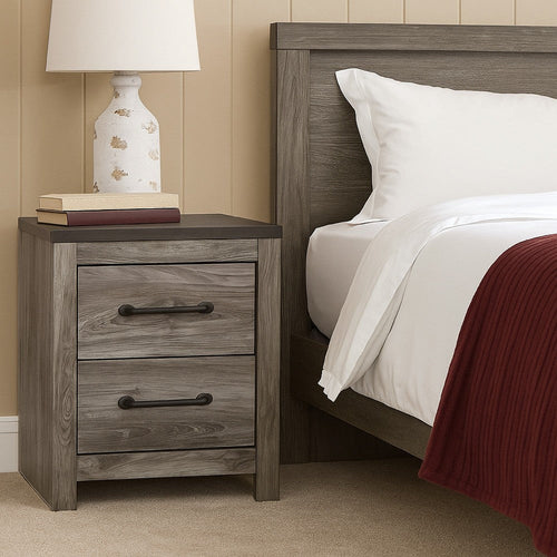 Ashley Bono Nightstand | 2 Storage Drawers | 25" | Wood Grain Gray Finish