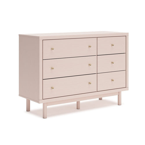 Ashley Viso 51" Dresser | 6 Drawers | Champagne | Retro Blush Pink Finish