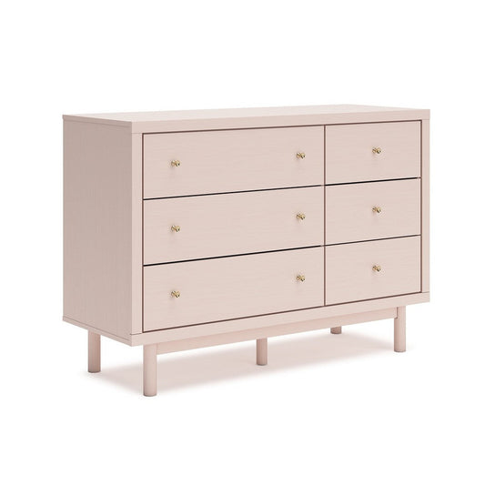 Ashley Viso 51" Dresser | 6 Drawers | Champagne | Retro Blush Pink Finish