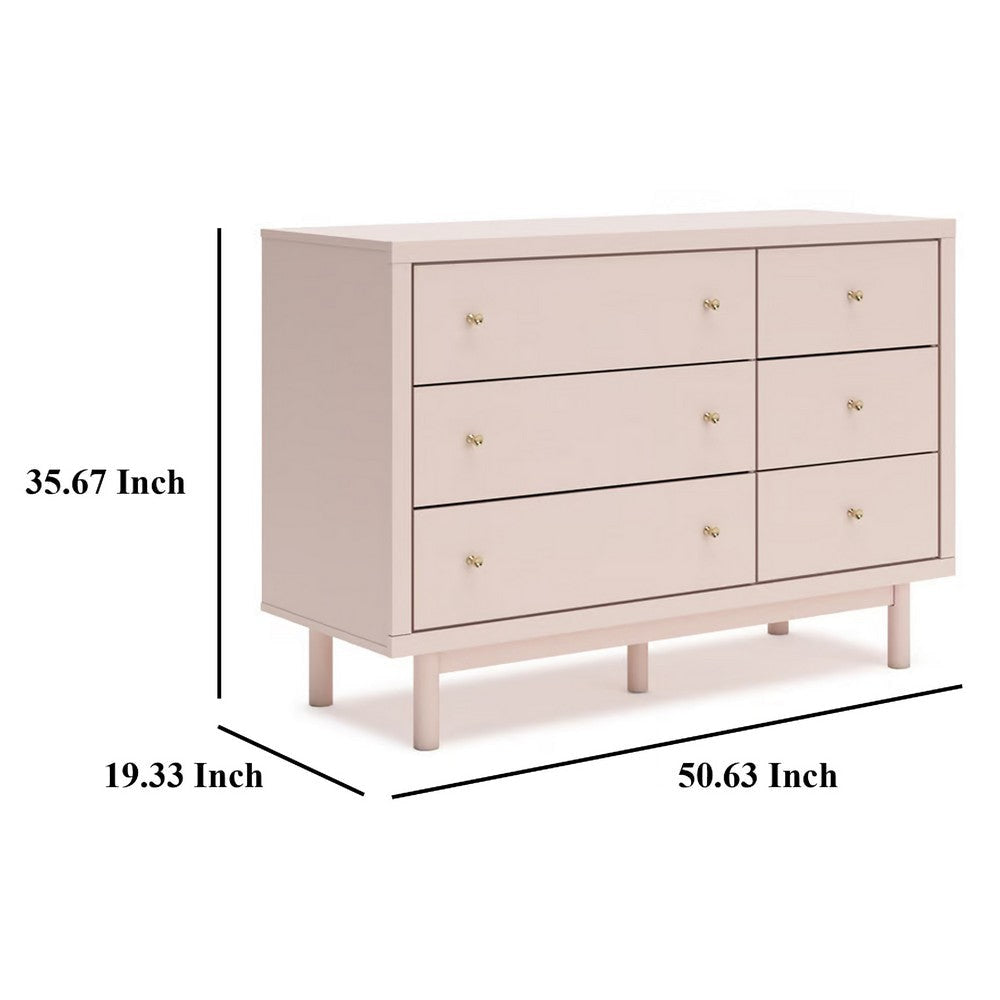 Ashley Viso 51’’ Dresser | 6 Drawers | Champagne | Retro Blush Pink Finish BM332837