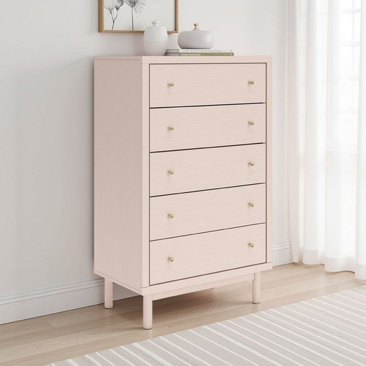 Ashley Viso Tall Dresser Chest | 5 Drawer | Champagne Retro Blush Pink Finish