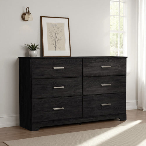 Ashley Cyme Wide Dresser | 6 Drawers | Modern Dark Charcoal Brown Laminate